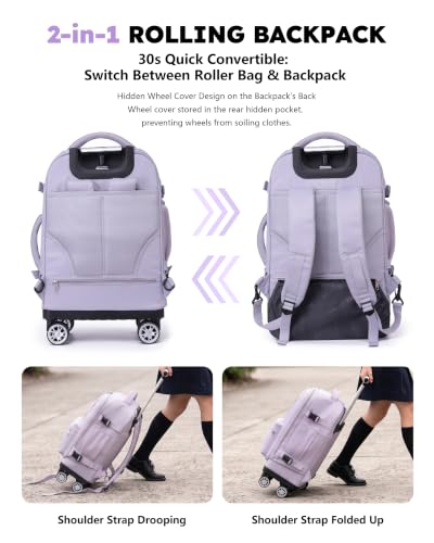 NEW TILAMI 19 Inch Rolling Backpack 4 Spinner Wheels for School, Purple - color: Purple