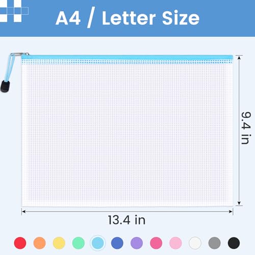 Sooez 24 Pack Mesh Zipper Pouch with Sticky Labels, A4 Mesh Bags Organizer - color: Black, size: 24Pack