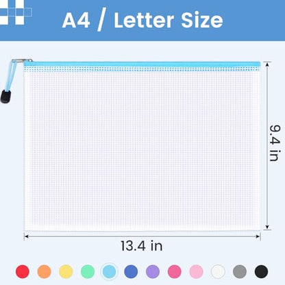 Sooez 24 Pack Mesh Zipper Pouch with Sticky Labels, A4 Mesh Bags Organizer - color: Black, size: 24Pack