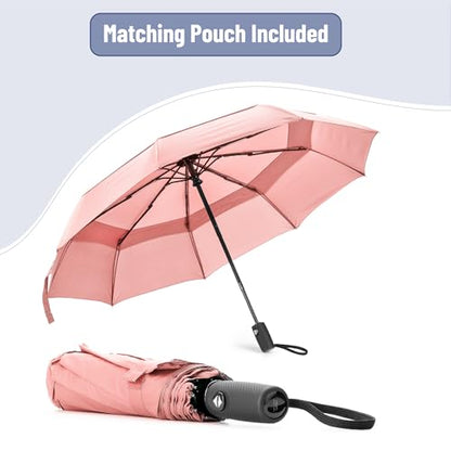 Mr. Pen- Windproof Travel Umbrella, Small Water-Resistant Automatic Folding Umbrella for Rain and Sun, Light, Compact and Portable for Women & Men, Fits Car & Backpack - color: Light Pink