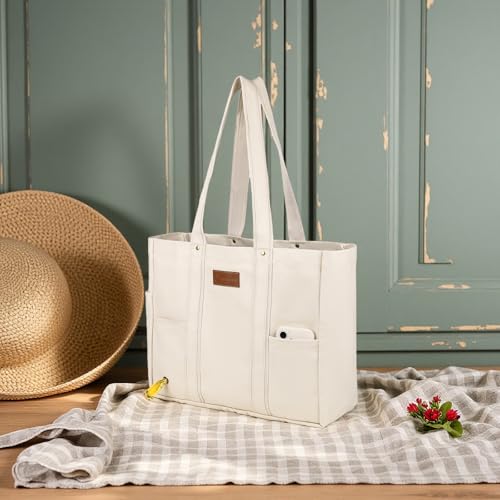 Large Canvas Tote Bag for Women,Casual Spacious Shoulder Bag - color: White