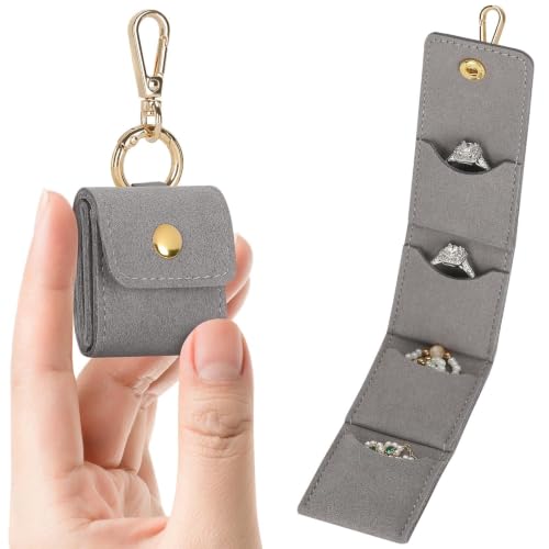 KUKUVR Mini Travel Jewelry Organizer Case with Keychain (Grey) - color: Grey