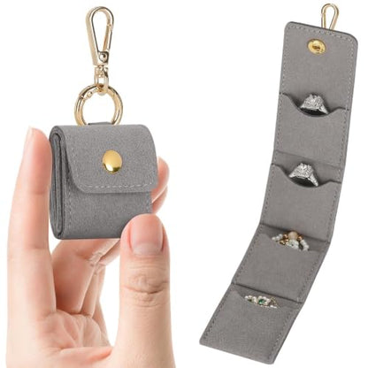 KUKUVR Mini Travel Jewelry Organizer Case with Keychain (Grey) - color: Grey