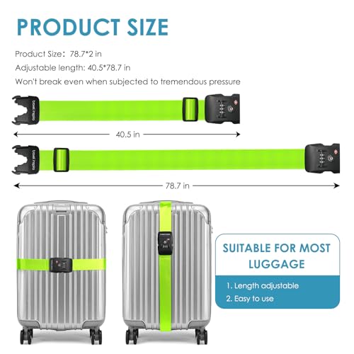 Travel Inspira Heavy Duty Luggage Straps with TSA Lock - color: Fluorescent Green