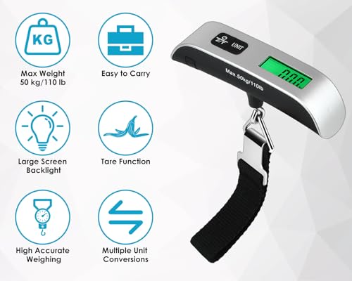 Luggage Weight Scale Portable Digital Suitcase Scale for Travel Handheld Scale with Temperature Sensor, 110 lb/50 kg, Battery Included