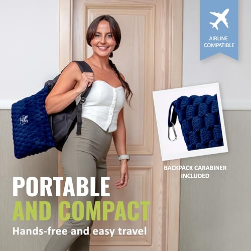 BOACAY Packable Travel Blanket for Airplane, Car - Compact Office Blanket - Portable Pillow for Adults, Kids with Case, Luggage Sleeve, Backpack Clip - color: Navy Blue