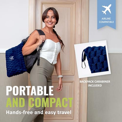 BOACAY Packable Travel Blanket for Airplane, Car - Compact Office Blanket - Portable Pillow for Adults, Kids with Case, Luggage Sleeve, Backpack Clip - color: Navy Blue