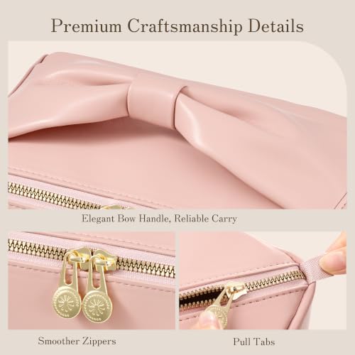 SHOWKOO Cosmetic Bag for Women, WideOpen Travel Makeup Bag with Compartment - color: Pink