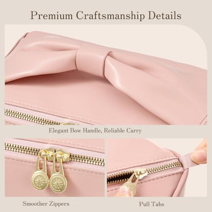 SHOWKOO Cosmetic Bag for Women, WideOpen Travel Makeup Bag with Compartment - color: Pink