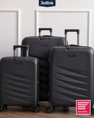 ROLLINK Foldable Mono Carry-On Suitcase 21” – Hardshell Luggage, Double Spinner Wheels, TSA Lock, Lightweight & Durable Travel Case – Scratch, Water & Impact Resistant (Black) - color: Black, size: Carry-On