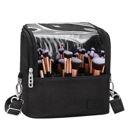 Makeup Brush Bag, Stand-up Makeup Brush Holder with Adjustable Divider - color: A1-Black, size: 1-Large