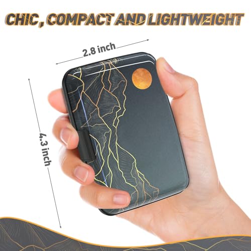 Credit Card Holder, Mini RFID Small Aluminum Card Wallet Business Card Case - color: Cool Abstract Mountain