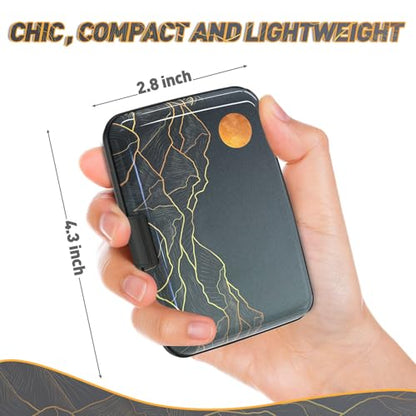 Credit Card Holder, Mini RFID Small Aluminum Card Wallet Business Card Case - color: Cool Abstract Mountain