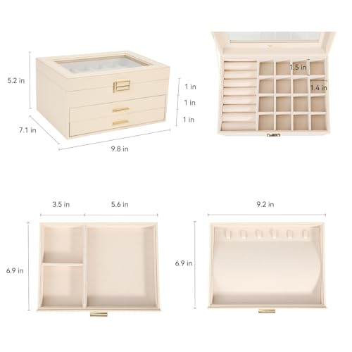 Voova 3-Layer PU Leather Jewelry Box with Glass Lid, Apricot - color: Apricot three-layer, size: 3 Layer