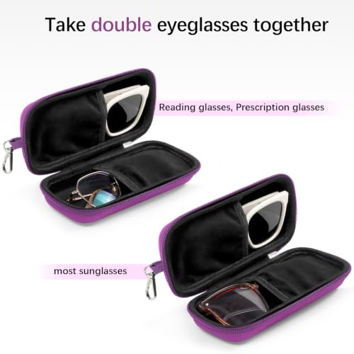 Double Eyeglasses Case for Dual Sunglasses, Hard Shell with Zipper - color: Purple