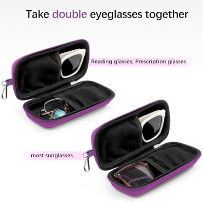Double Eyeglasses Case for Dual Sunglasses, Hard Shell with Zipper - color: Purple