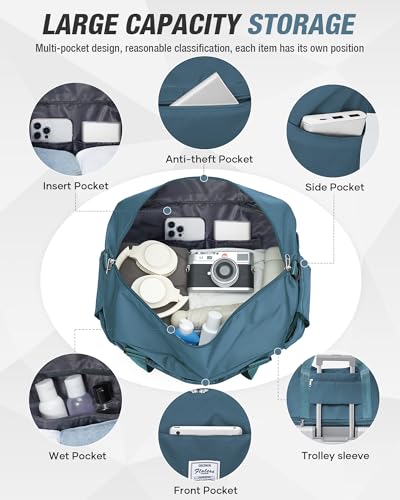 Foldable Travel Bag Expandable Duffle Bag for Women Men, Large Weekend Bags - color: Peacock Blue