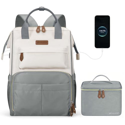 Maelstrom 15.6-17.3" Laptop Backpack with Lunch Box, Work Bag for Women Men - color: Gray-beige
