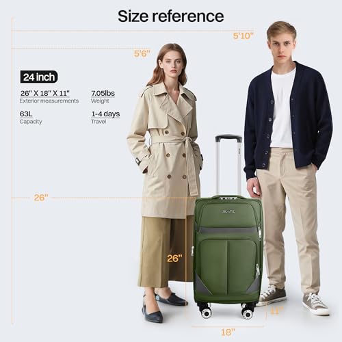 24'' Luggage,Softside Suitcase,w/LOCK,Expandable 15% - color: Green-Grey, size: Checked-Medium 24-Inch
