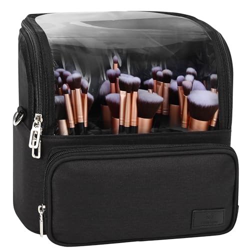 TANTO Makeup Brush Bag, Large Makeup Brush Holder with Adjustable Divide - color: A1-Black, size: X-Large