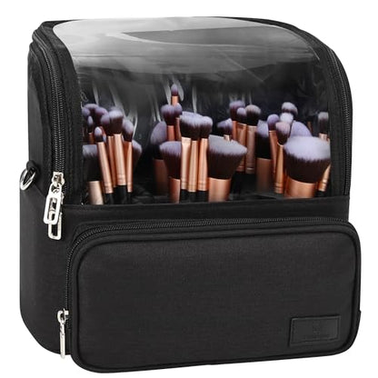 TANTO Makeup Brush Bag, Large Makeup Brush Holder with Adjustable Divide - color: A1-Black, size: X-Large