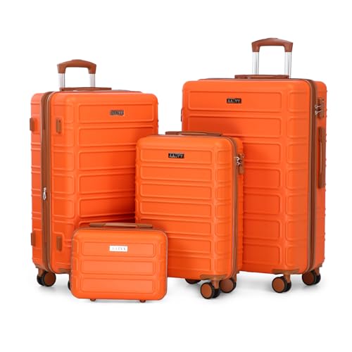 4 Piece Luggage Set Expandable ABS Travel Suitcase Set TSA Lock Hardshell Durable Lightweight Traveling Luggage Sets Gift for Back to School (Orange, 28in26in20in13in) - color: Orange