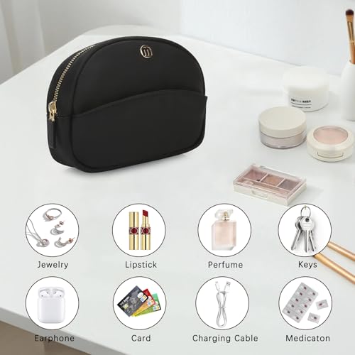 Small Travel Makeup Bag, Nylon Cosmetic Toiletry Organizer Pouch (black) - color: black