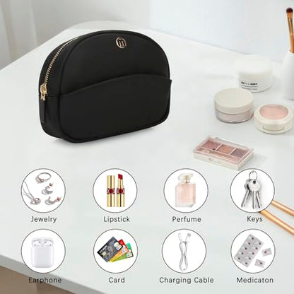 Small Travel Makeup Bag, Nylon Cosmetic Toiletry Organizer Pouch (black) - color: black