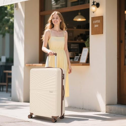 Luggage Sets 5 Piece Hardside Suitcase,Beige (20"/24"/28"/DB/TB) - color: Beige