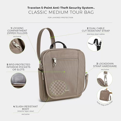 Travelon Anti-Theft Classic Medium Tour Bag - color: Hazelnut