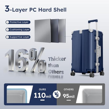 ALPHA CAMP Trunk Luggage 24 Inch with Aluminum Frame Zipperless Suitcase - color: Royal Blue, size: 24 Inch