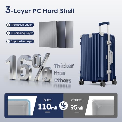 ALPHA CAMP Trunk Luggage 24 Inch with Aluminum Frame Zipperless Suitcase - color: Royal Blue, size: 24 Inch