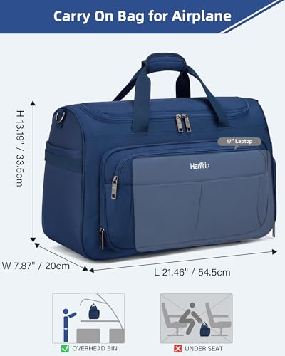 HanTrip 21 Inch Carry On Duffel Bag Foldable Overnight Tote Bags, Blue - color: Blue, size: Carry-on 21.5-Inch