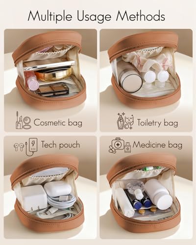 VLANDO Mini Make up Bag,Mini Water-Resistant Pouch with Pockets,Browm - color: Mini-Dark Brown