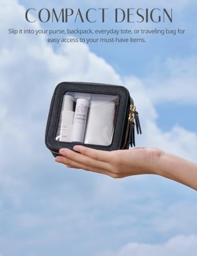 Popvibe Clear Makeup Bag with Zipper, Set of 2, Mini and Medium, Black - color: Black, style: Mini & Medium