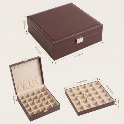 Frebeauty 50 Grid Earring Holder Organizer,2 Layer Jewelry Box for Women - color: Dark Brown