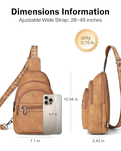 FADEON Sling Bag for Women, Designer Small Crossbody Bags, Adjustable Strap - color: Camel Brown Suede Style