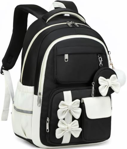 Hey Yoo Back to School Backpack for Girls Backpack with Lunch Box Kids Backpack for School Backpacks for Girls Teens Bookbag (Black) - color: Black