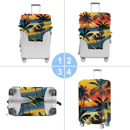 Tropical Sunset Luggage Cover – Stretchable Suitcase Protector with Beach, Palm Tree & Sunset Design – Fits 24-26 Inch Luggage – Durable & Scratch-Resistant Travel Cover with Zipper Access,M - color: 33, size: M(24"-26" Suitcase)