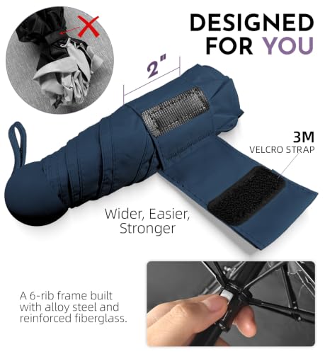 Umbrella Travel Size Mini Umbrella with UPF 100+ UV Rain Protection - color: Navy