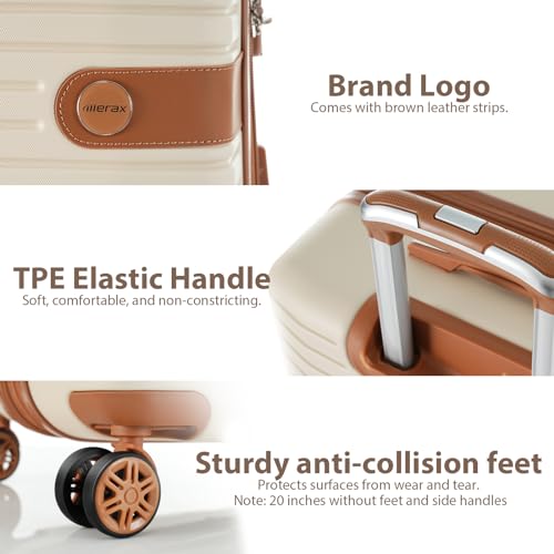 Merax Hardshell Luggage Sets 4 piece Lightweight Durable Suitcases With Wheels TSA Lock Expandable (only 24”/28”) ABS Large Travel Luggage Set (Cream) - color: Cream, size: 4-piece set (24-inch/28-inch)