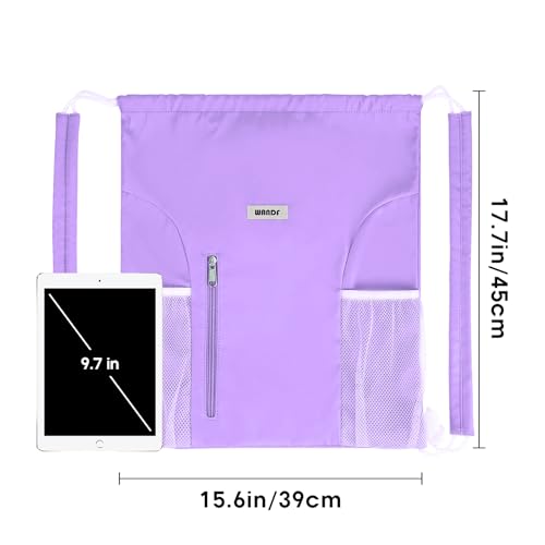 WANDF Drawstring Backpack, Gym String Bag with Shoulder Pad - color: M, Purple, size: Medium