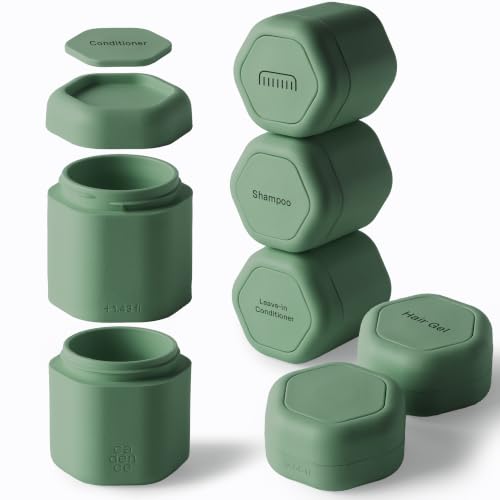 Cadence Travel Containers - 6 Piece Haircare Set - Magnetic Travel Capsules - 2 Small & 4 Medium Capsules - Shampoo, Conditioner, Leave-In Conditioner, Comb, Hair Serum, Hair Gel Labels - Eucalyptus - color: Eucalyptus, size: Haircare (Set of 6)