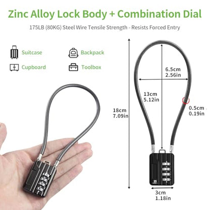 4-Digit Combination Cable Lock, Resettable 12" Flexible Steel Padlock for Luggage, Locker, Suitcase, Cabinet, Toolbox, Helmet – Black