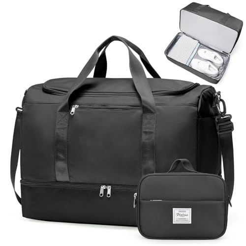 Large Travel Duffle Bag, Carry-On Weekender Bags for Women Travel - color: Black with Toiletry Bag, size: Large