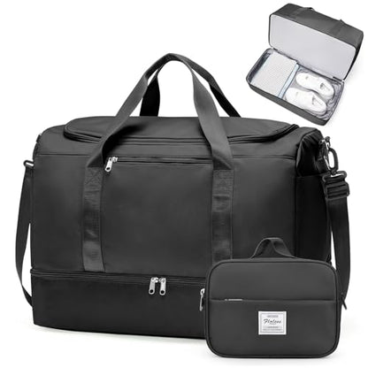 Large Travel Duffle Bag, Carry-On Weekender Bags for Women Travel - color: Black with Toiletry Bag, size: Large