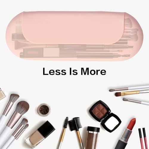 Makeup Brush Holder Magnetic closure Make Up Brushes Organizer Silicone Makeup Bag Travel Essentials (Pink) - color: Pink