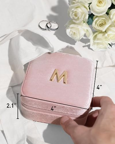 VLANDO Small Jewelry Travel Case, Letter T Case with Compact Mirror - color: Pink, size: Letter T