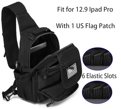 Tactical Sling Crossbody Bag Holster Shoulder Backpack 15L - color: Black Flip