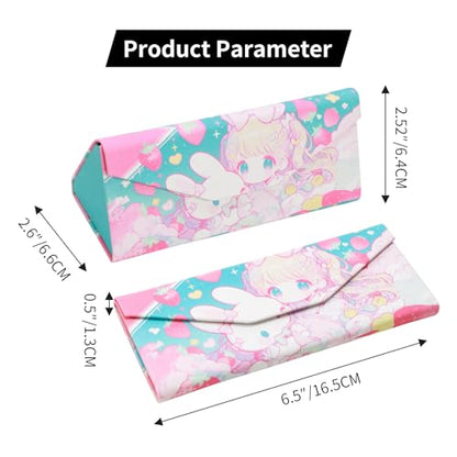 Foldable Glasses Case, Magnetic PU Leahter Sunglasses Case, Cute Hard Shell Folding Eyeglass Cases for Women Kids - color: Pink Bunny Girl